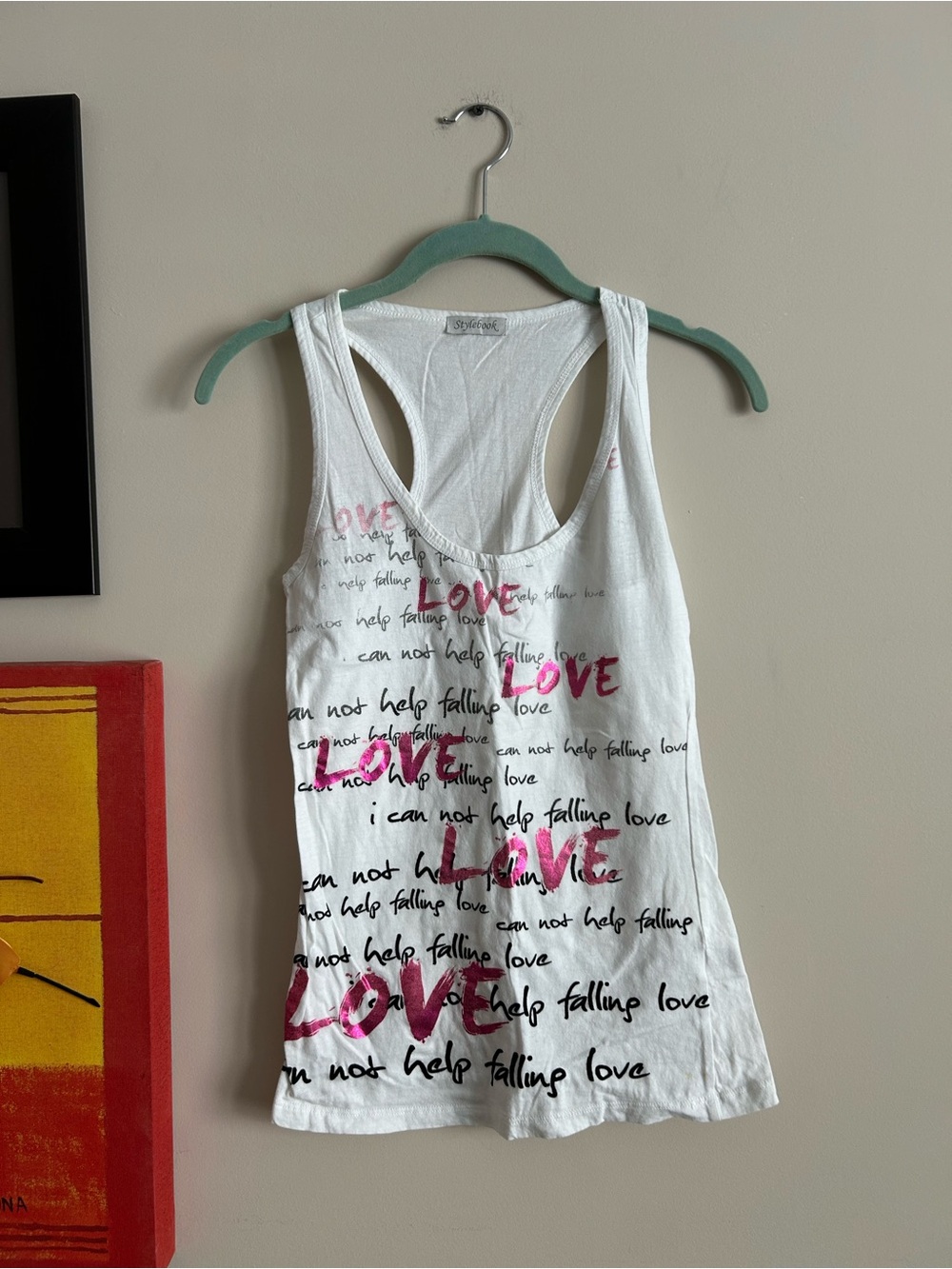 2/$10 chic White Racerback Tank with Pink and Black LOVE Print